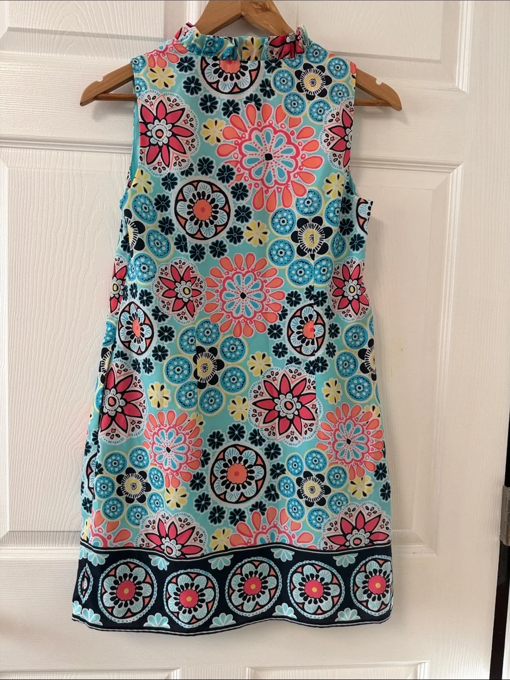 Carter's Aqua Floral Sleeveless Shift Dress with Coral and Navy Accents - Picture 5 of 17